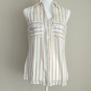 New York & Company Beige and White Striped Blouse, S